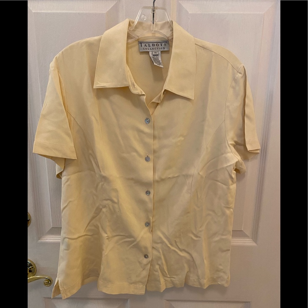 Talbots silk blouse in butter short sleeves size 14